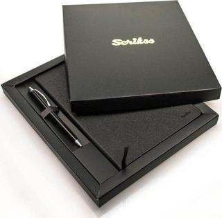 Scrikss Chester Premium Defter A5 Siyah + 29 Tükenmez Kalem Siyah SD300-1