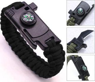 9595 Pusulalı & Bıçaklı Paracord Bileklik Siyah