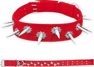 Savex Dokuma Çivili Köpek Boyun Tasması Kırmızı 5*80 cm