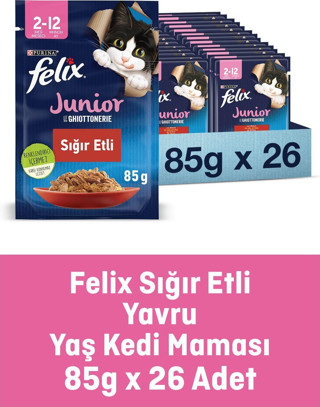 Felix Yavru Sığıretli Yaş Kedi Maması 26 Adet X 85 Gr. ( Yeni Paket)