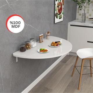 Kydonia Home 60X90 Cm Mdf Oval Tasarım Parlak Beyaz Duvara Monte Kırma Katlanır Masa