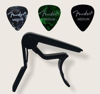 Nemesis Gitar Ve Bağlama Kaposu Fc-75 Capo + 3 Adet Fender Medium Picks Pena