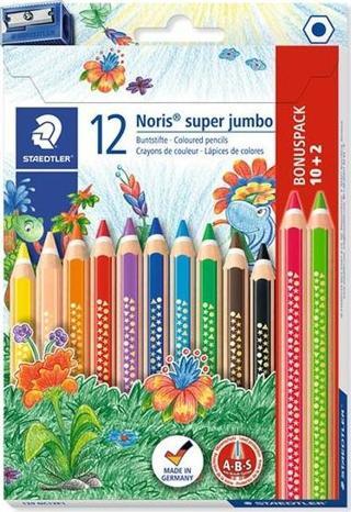 Staedtler Noris Clup Üçgen Süper Jumbo 12'li Kuru Boya Seti ve Kalemtıraş