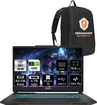 MSI Cyborg 15 Intel Core i7-13620H 64GB 4TB SSD FHD 144Hz W11H Bilgisayar A13VE-897XTR & PER4 ÇANTA A13VE897XTRP375