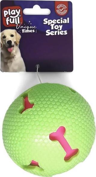 Playfull Sesli Kemik Desenli Plastik Top Köpek Oyuncağı 7,5 Cm Yeşil