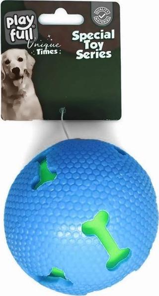 Playfull Işıklı Kemik Desenli Plastik Top Köpek Oyuncağı 7,5 Cm Mavi