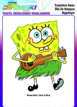 Gitarlı Süngerbob Spongebob Ütü ile Yapışan Tekstil DTF Baskı