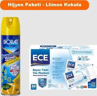 Hijyen Paketi - Limon  Kokulu Sprey Dezenfektan 150ml + Steril Maske 50'li