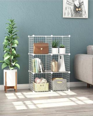 Hodbehod 6 Bölmeli Beyaz Portatif Çok Amaçlı Metal Tel Dolap Raf Kitaplık Organizer