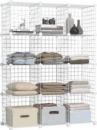 Hodbehod 12 Bölmeli Beyaz Renk Metal Tel Portatif Organizer Oyuncak Dolabı Kitaplık Raf Elbise Dolabı