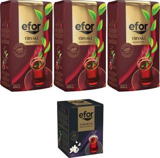 Efor  Tiryaki Siyah Dökme Çay 1.000Gr X 3 Adet + Tomurcuk Bergamot Aromalı 100Gr