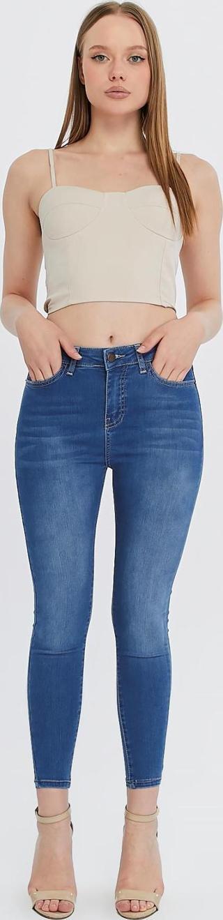 Kadın Yüksek Bel Dar Paça Süper Skinny Fit Esnek Bilek Boy Denim Jean Kot Pantolon C596