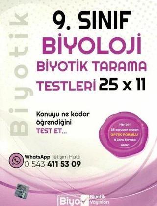 9.Sınıf Biyoloji 25x11 Biyotik Tarama Testleri - Kolektif  - Biyotik Yayınları