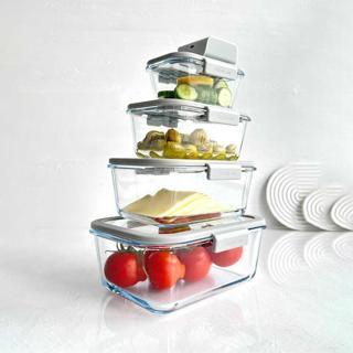 Neoflam Fika Glace Vakumlu Cam Saklama Kabı Seti Gri 5 Parça