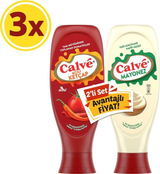 Calve Acılı Ketçap 610 G Mayonez Yağı Azaltılmış 540 G 2'Li Set X3 Adet