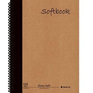 Folix Softbook 165 x 23 cm Sert Kapak Kraft Ekstra Hafif Krem Kağıt Spiralli Kareli Defter 120 Yapra