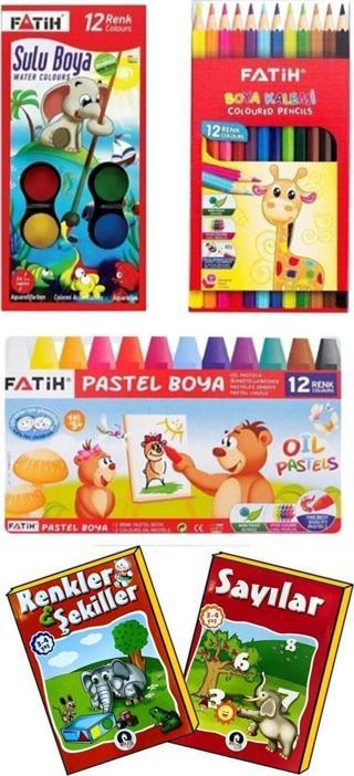 12'li Set Kuru Boya , Pastel Boya , Sulu Boya 1 Adet Boyama Kitabı Hediye B.s