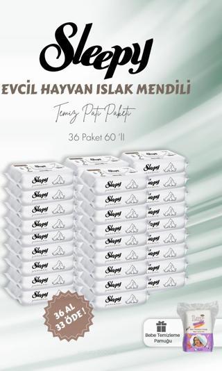 Sleepy 36 AL 33 ÖDE Evcil Hayvan Islak Havlusu 60'lı ve Bebek Pamuğu