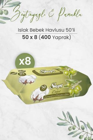 Sleepy Doğal Zeytinyağlı Ve Pamuklu Islak Bebek Havlusu 50 x 8 Adet (400 Yaprak)