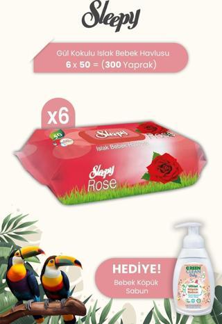 Sleepy Gül Kokulu Islak Bebek Havlusu 50 Yaprak x 6 Adet ve Baby Köpük Sabun
