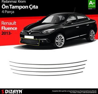 S-Dizayn Renault Fluence Krom Ön Tampon Çıtası 4 Prç. 2013 Üzeri Makyajlı