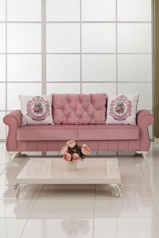 Modalife Bianco Üçlü Kanepe Yataklı/Sandıklı - Pembe