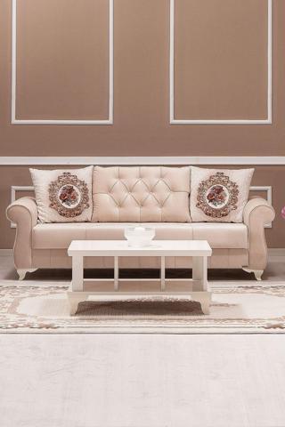 Modalife Bianco Üçlü Kanepe Yataklı/Sandıklı - Krem