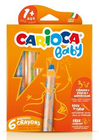 Carioca 3 in 1 Jumbo Bebek Ahşap Gövdeli 6'lı Boya Kalemi 