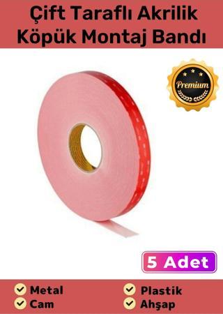 Özel Üretim Süper Güçlü İz Bırakmayan Çift Taraflı Akrilik Köpük Montaj Bandı 19mm X 2mt - 5 Adet