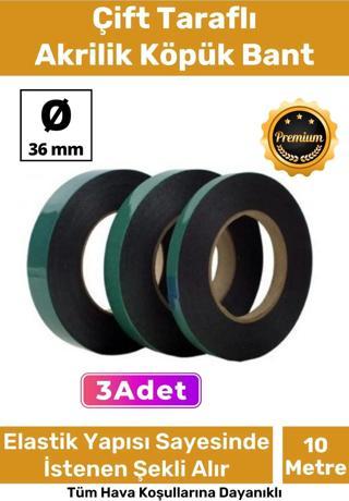 Süper Güçlü İz Bırakmayan Elastik Yapılı Çift Taraflı 36mm - 10 Metre Akrilik Köpük Bant - 3 Adet