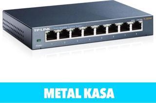 TP-LINK TL-SG108, 8 Port, GigaBit, Metal Kasa, Yönetilemez, Masaüstü Switch