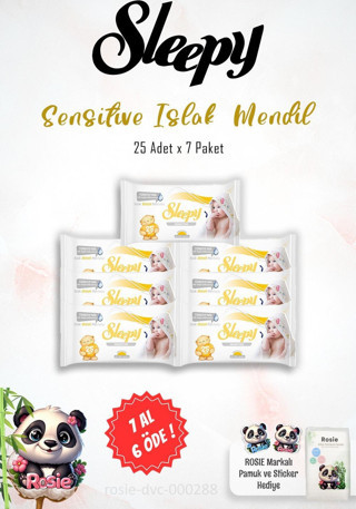 7 AL 6 ÖDE Sleepy Sensitive Islak Mendil 25'li ve 60'lı ROSIE