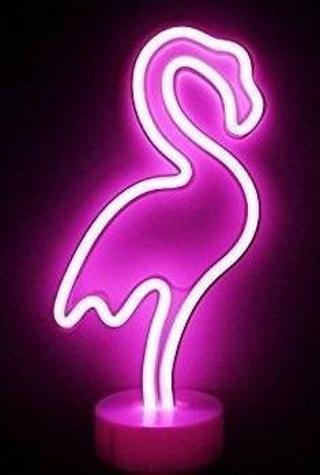 Neon Işıklı Flamingo Masa Gece Lambası USB+Pil Dekoratif Hediye