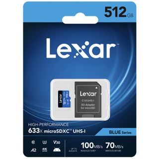 Lexar 512GB microSDXC 633X UHS-1 Class 10 A2 V30 U3 Hafıza Kartı