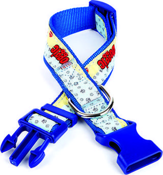 Doggie Desenli Süslü Dokuma Köpek Boyun Tasması 1,5 x 25-40 cm Mavi