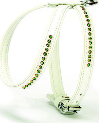 Doggie Flotter Zümrüt Taşlı Deri Köpek Göğüs Tasması 1,2 x 25-35 cm Beyaz