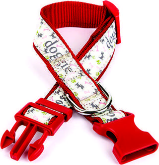 Doggie Köpek ve Pati Desenli Dokuma Köpek Boyun Tasması 3 cm x 36-60 cm Kırmızı