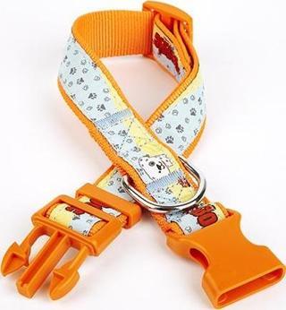 Doggie Pati Desenli Dokuma Köpek Boyun Tasması 3 cm x 36-60 cm Turuncu