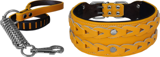 Markapet Elegance Deri İşlemeli Lüks Köpek Tasma Seti XL 7 cm*60-68 cm Sarı