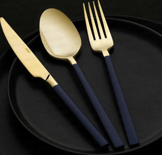 Nehir Dalyan Altın Lacivert Sedef 36 Parça Kutulu Çatal Kaşık Bıçak Takımı