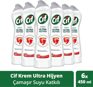Cif Krem Yüzey Temizleyici Çamaşır Suyu Katkılı Ultra Hijyen 450 Ml 6Adet