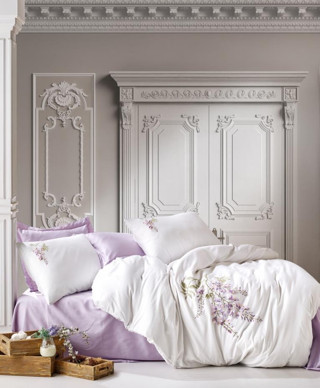 Cotton Box 3D Nakışlı Saten Çift Kişilik Nevresim Takımı Mita Lila