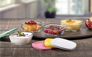 Paşabahçe kapaklı cam saklama kabı 4 lü kahvaltılık 11cm.96840