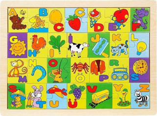 WOODY Ahşap Resimli Alfabe Puzzle Eğitici Ve Zeka Geliştiren Oyuncak