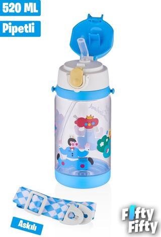 Vagonlife Diller 520 ML Kalın Pipetli Tritan Su Matarası -Taşıma Askılı-Okul Çocuk Matarası -FFD2408