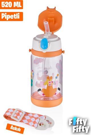 Vagonlife Diller 520 ML Kalın Pipetli Tritan Su Matarası -Taşıma Askılı-Okul Çocuk Matarası -FFD2408