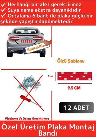 Premium Yağmur Rüzgar Neme Ekstra Güçlü Isıya Dayanıklı 9,5 X 3 Cm Çift Taraflı Plaka Bandı 12 Adet