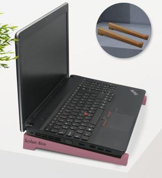 BK Kişiye Özel Taşınabilir Ahşap Pembe Notebook Laptop Standı