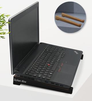 BK Kişiye Özel Taşınabilir Ahşap Siyah Notebook Laptop Standı