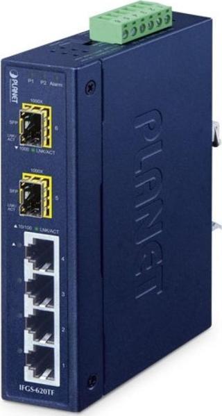 Industrial 4-Port 10/100BASE-TX + 2-Port 1000BASE-X SFP Ring Ethernet Switch (-40 to 75 degree C, du